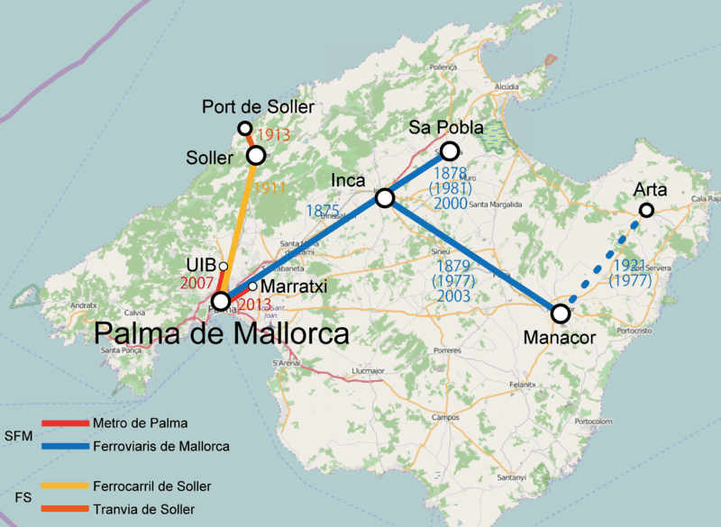 Mallorca train and metro lines