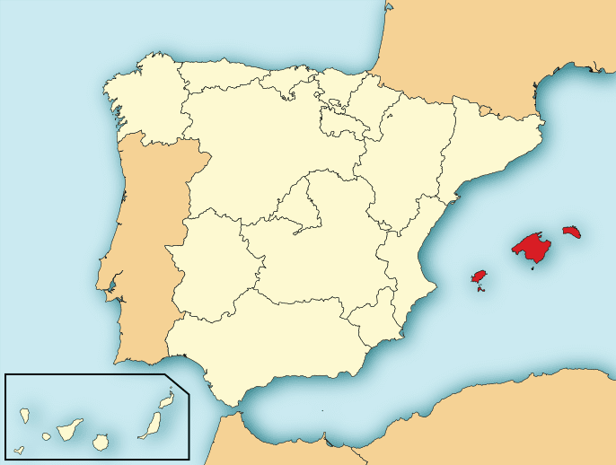 the Balearic Islands within Spain
