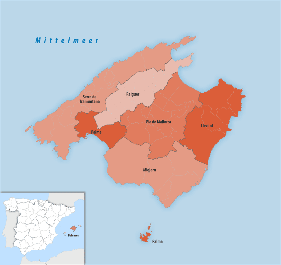 The regions of Mallorca